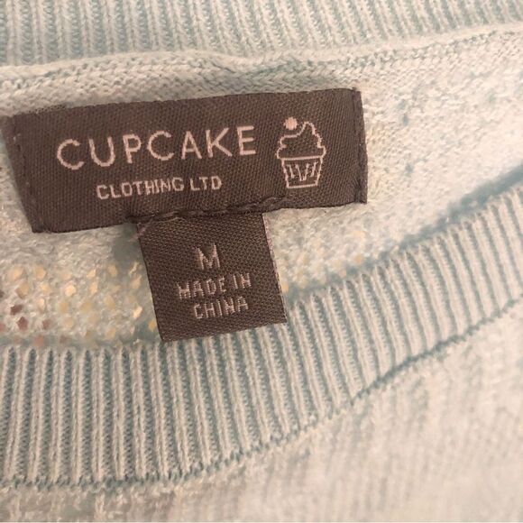 Cupcake Light Blue Open Knit‎ Short Sleeve Pointelle Knit Crop Top Size Medium - Picture 3 of 5